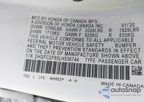 2020 Honda Civic Lx from USA, damaged, VIN 2HGFC2F65LH536744